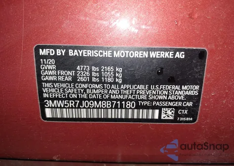 2021 BMW 330I xDrive from USA, damaged, VIN 3MW5R7J09M8B71180